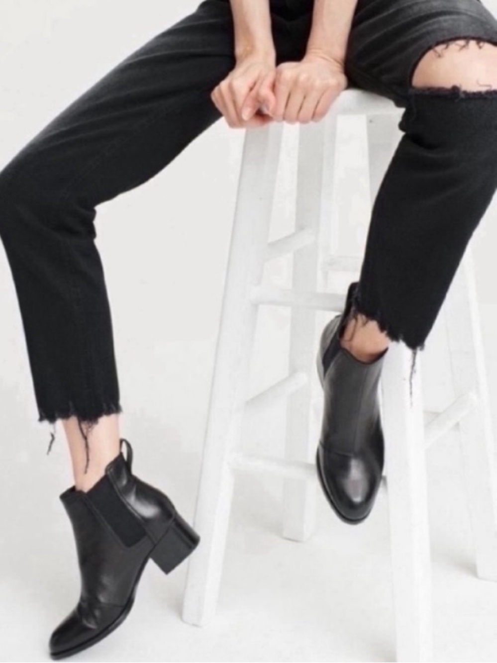 rag & bone Black Leather Chelsea Block Heel Boots Size 37.5